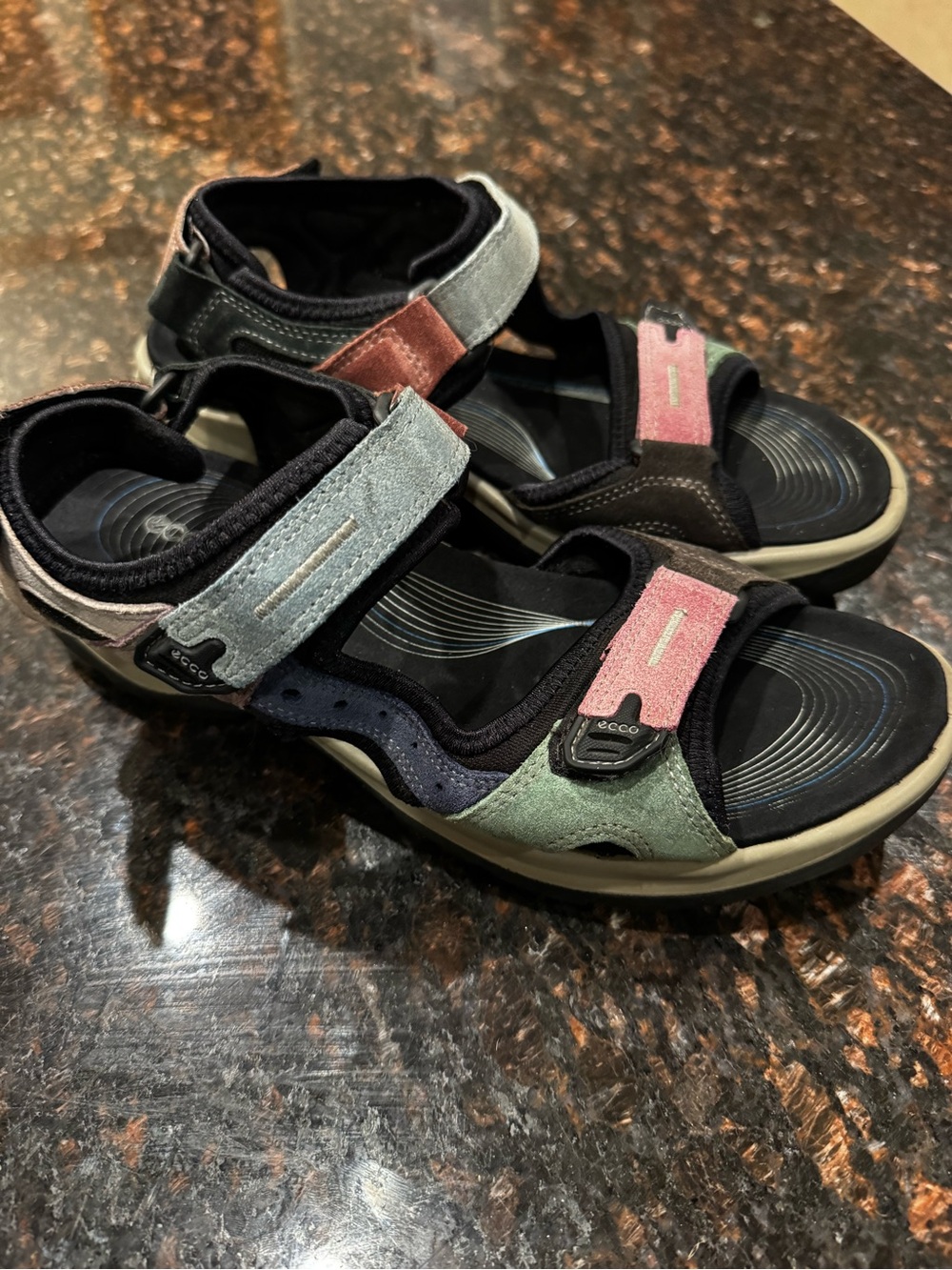 Ecco Women’s Multicolor Suede Strap Sandals — Pink, Green, Blue Size 9